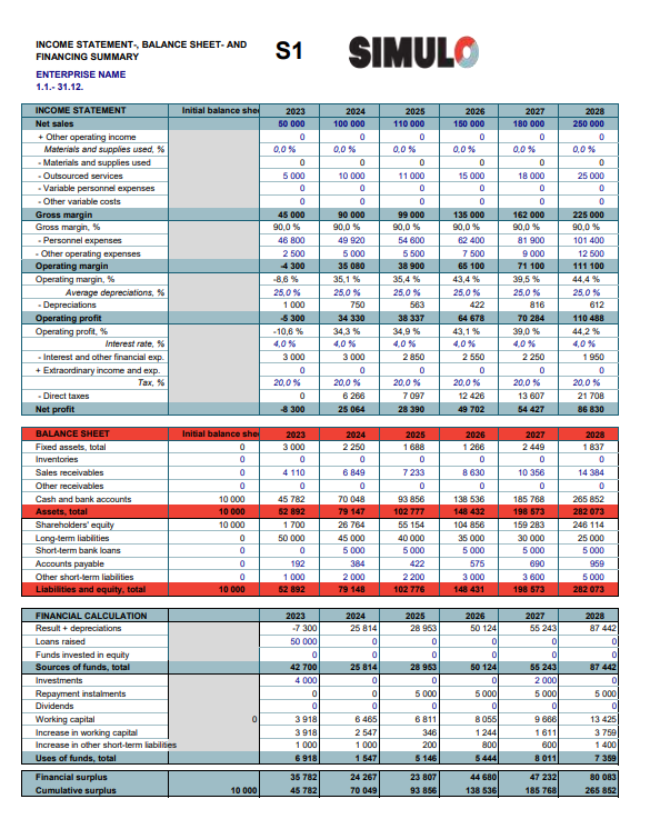 S1 Alkavan yrityksen tulos ja tase (ENG)