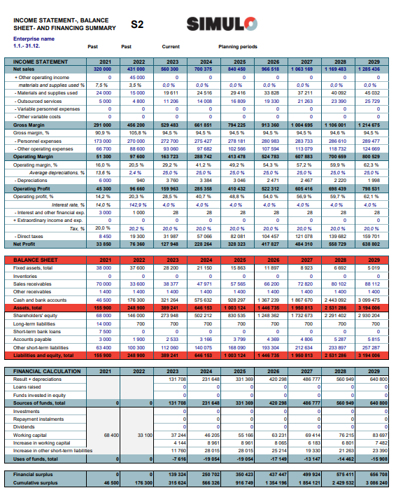 S2 Toimivan yrityksen tulos ja tase (ENG)